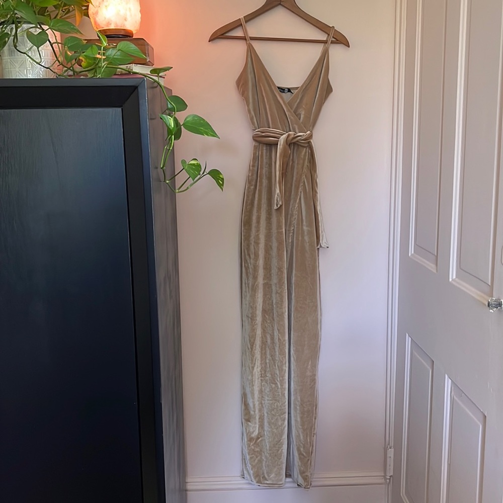 Boohoo Gold Velvet Evening Maxi Dress